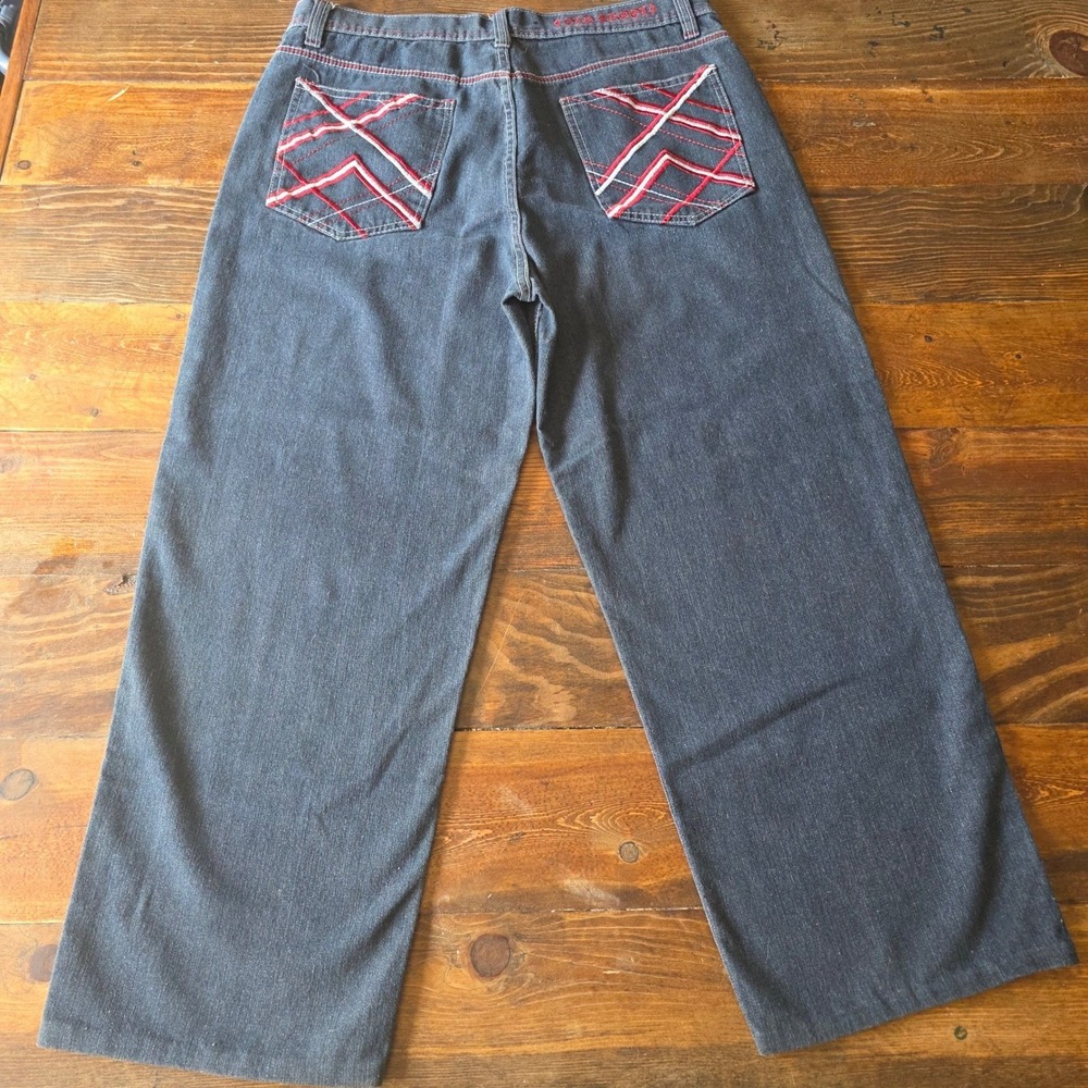 Old Skool Premium Jeans Mens Size 38x27 Wide Leg‎ Denim Pants Red White Accents